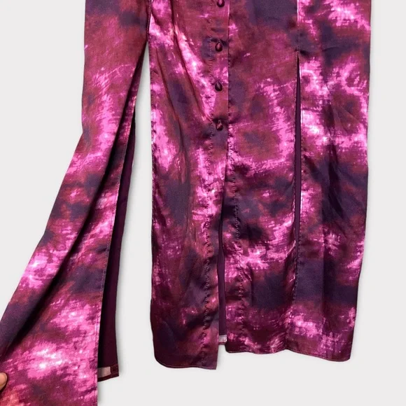 CINQ A SEPT Tie Dye Alexa Dress Size 6 Slip Dress Purple Long Maxi Satin - Picture 4 of 12